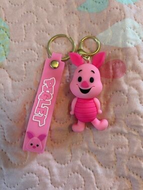 Disney Piglet Pink Silicone Keychain with Strap